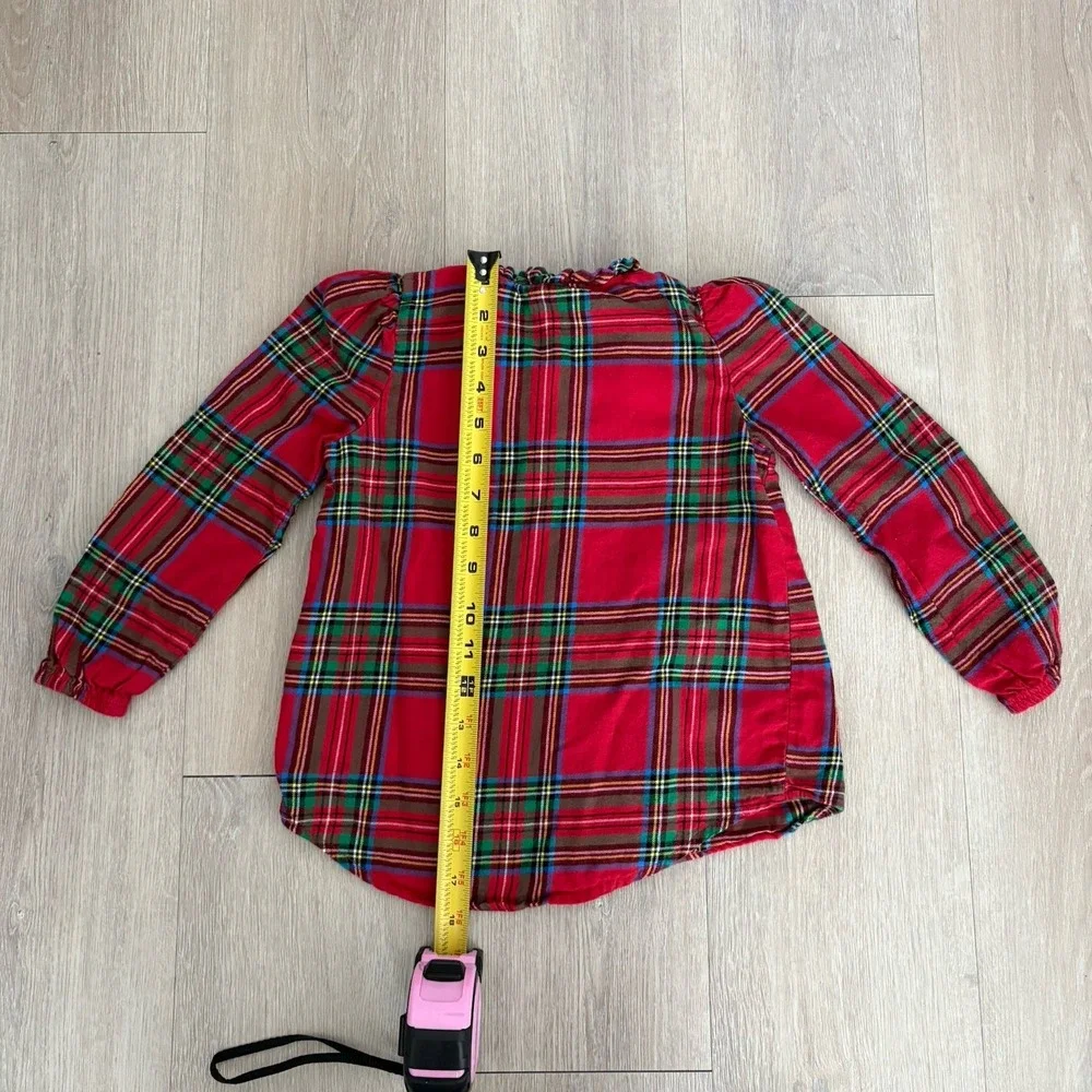 Wondernation Kids Girls Shirt Size 5T Red Plaid Long Sleeve Buttons 100% Cotton